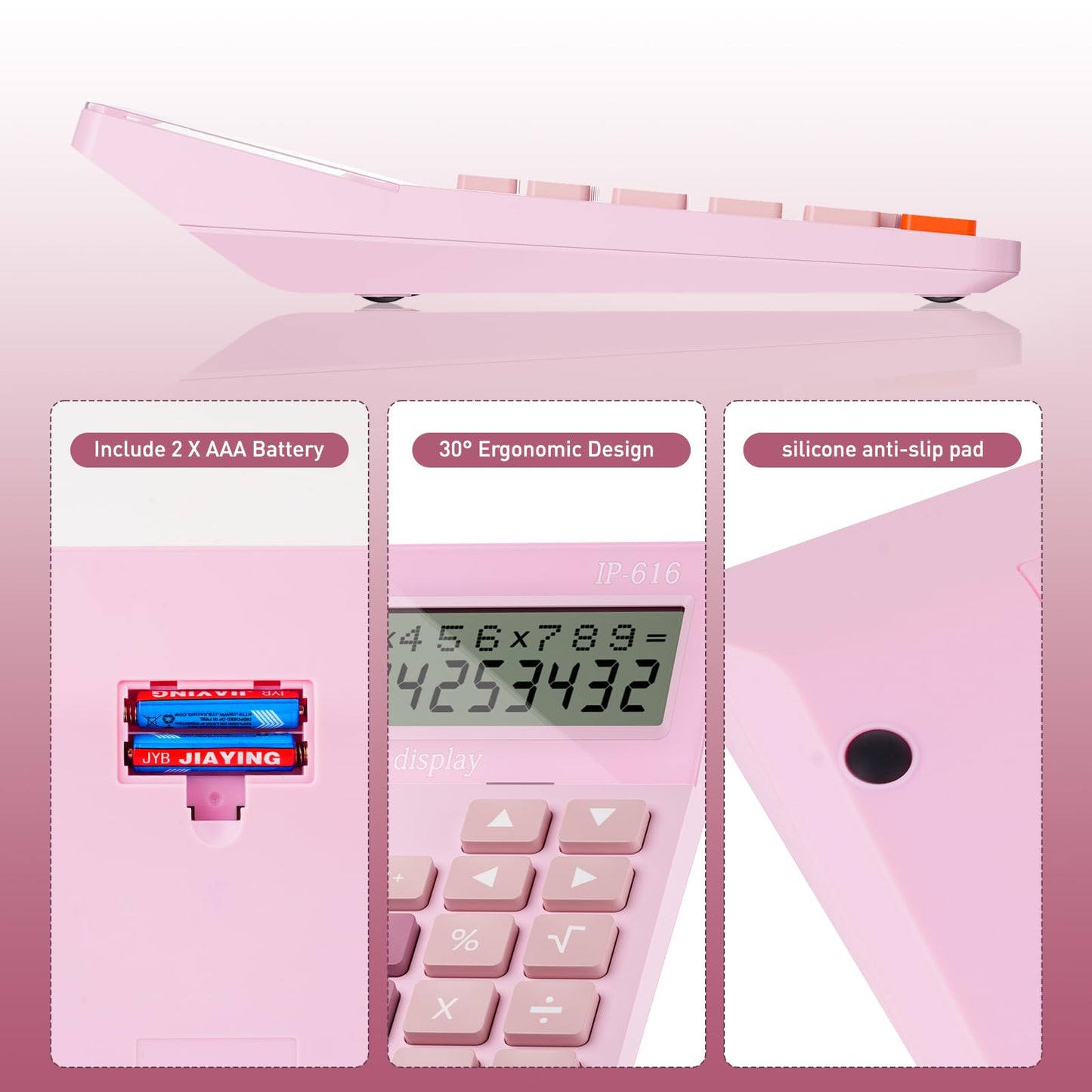 Calculators Desktop,Ipepul Talking Calculator with 2-line 12-Digits Large LCD Display and Large Button,4 Function Calculator for Business,Office,Store,School (Pink)