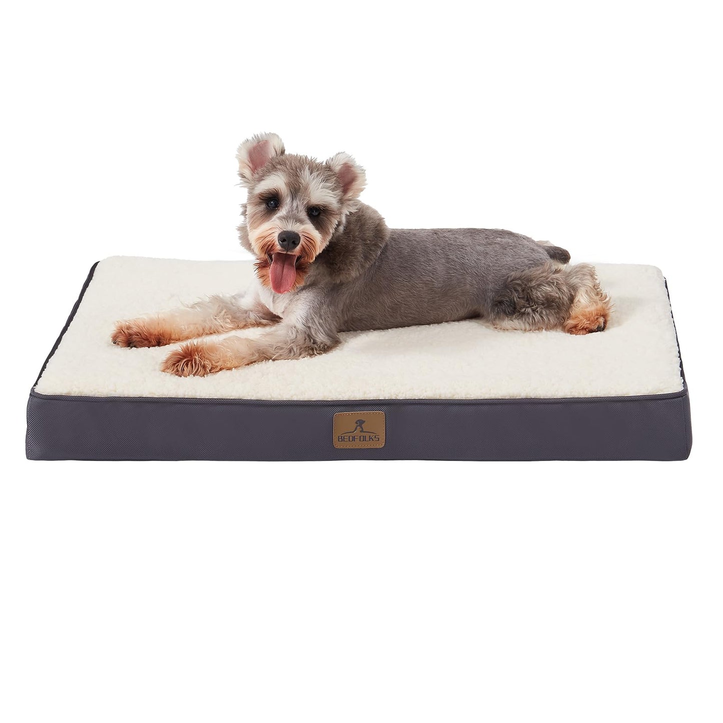 Bedfolks Orthopedic Dog Bed for Medium Dogs - Egg Foam Dog Crate Bed with Removable Waterproof Cover, Pet Bed Mat Suitable for Dogs and Pets Up to 35 lbs (30 x 20 x 3 inches, Grey)