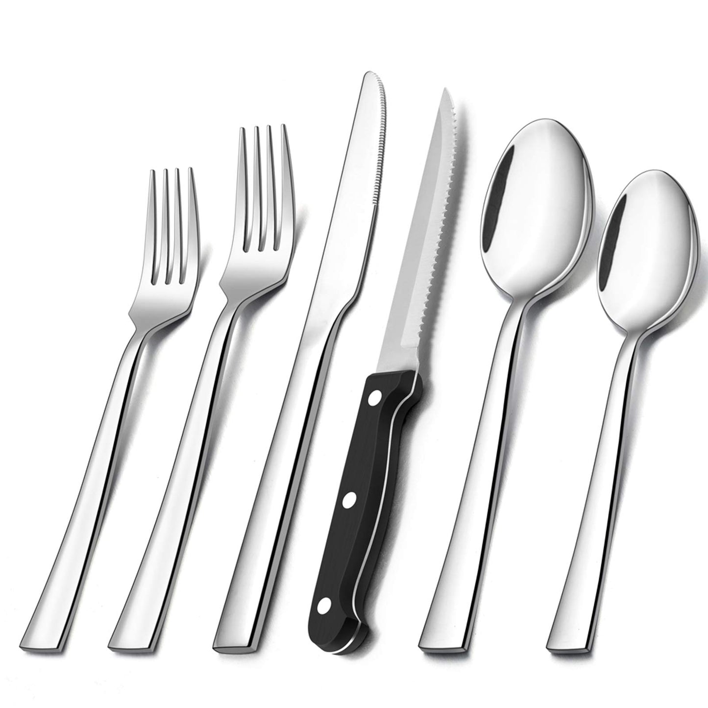 72-Piece Silverware Set with Steak Knives, E-far Stainless Steel Flatware Cutlery Set Service for 12, Modern Tableware Set Include Forks Spoons Knives, Square Edge & Mirror Polished - Dishwasher Safe