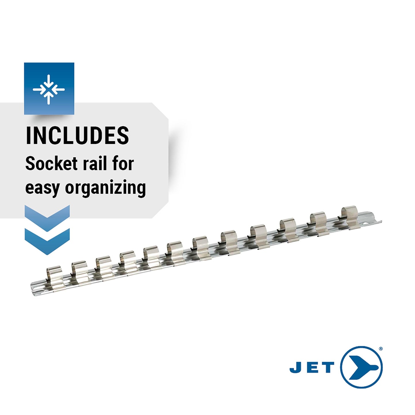 JET Metric Socket Set - 3/8" Drive 12 Point Sockets with Socket Rail - 12 Pieces
