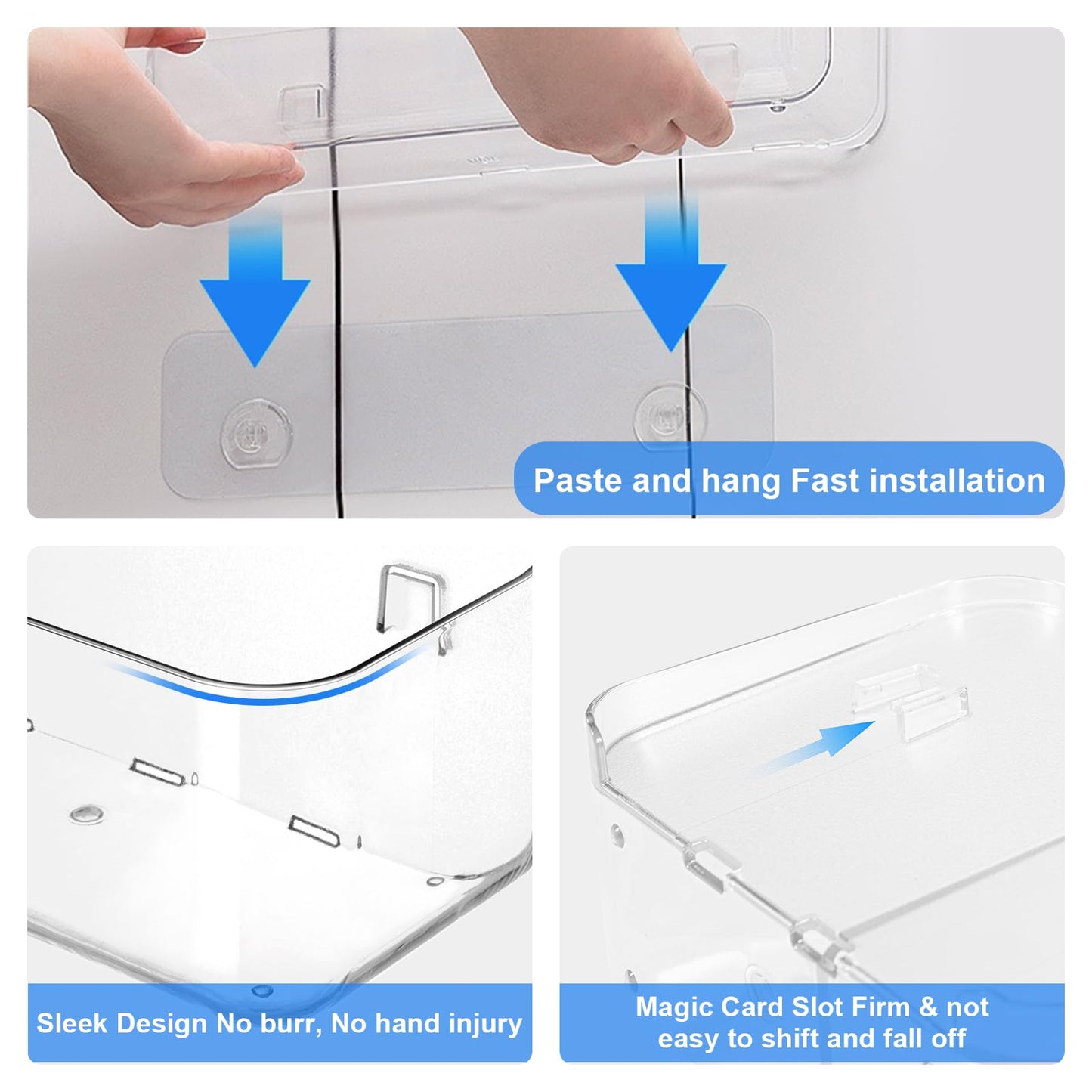 Diesisa 2pc Plastic Wall Mount Organizer, Adhesive Shelf, Bathroom Shelves for Wall, Acrylic Adhesive Organizer, No Drilling Hang Walls, Stick on Shelf, for Bathroom, Kitchen, Living Room
