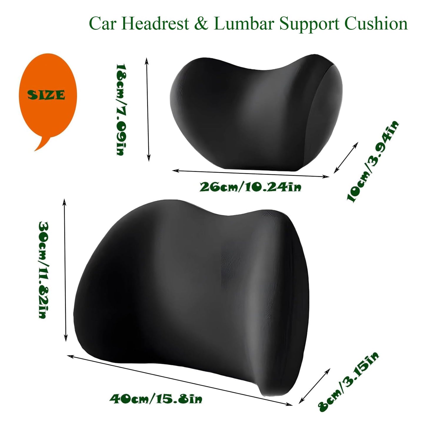 Car Headrest & Lumbar Support Cushion,Car Lumbar Support Pillow and Car Neck Pillow Kit,Ergonomic Car Seat Headrest & Lumbar Cushion with Adjustable Strap for Neck Back Pain Relief,for Car Chair