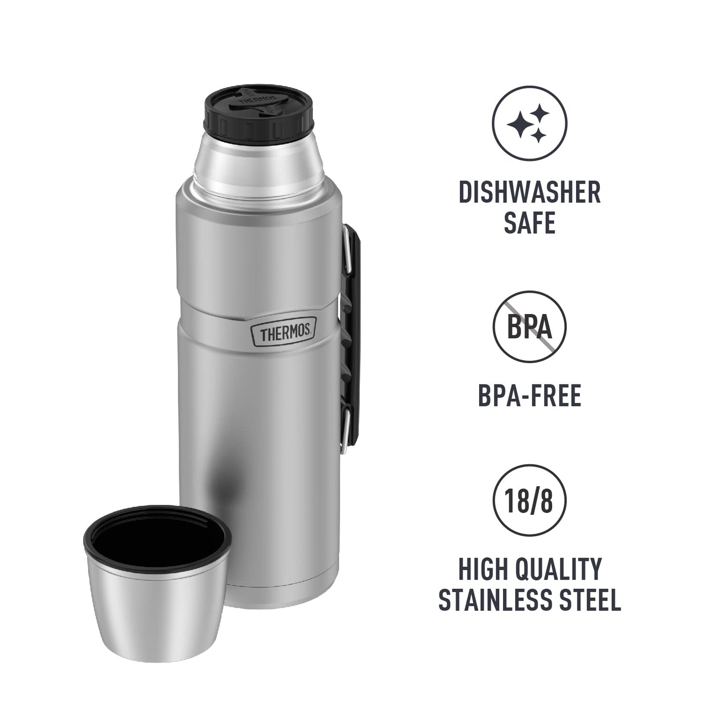 THERMOS Stainless King Vacuum Insulated Beverage Bottle, 2.0L, Matte Steel