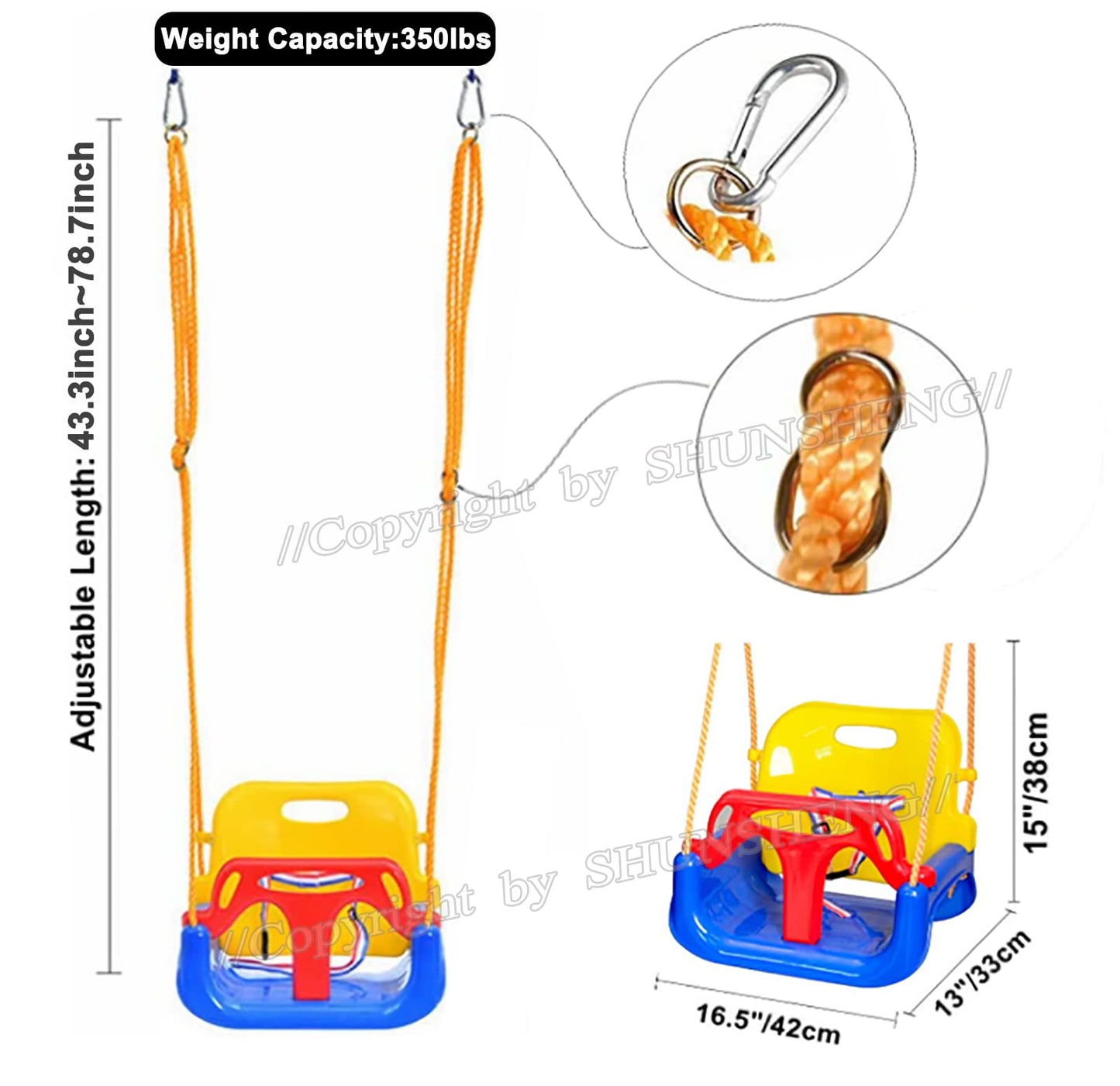 3-in-1 Swing Set for Kids,Hanging Swing Anti-Flip Snug & Secure Detachable Children to Teens Swing Easy Assembly & Store for Outdoor Playground(Blue)