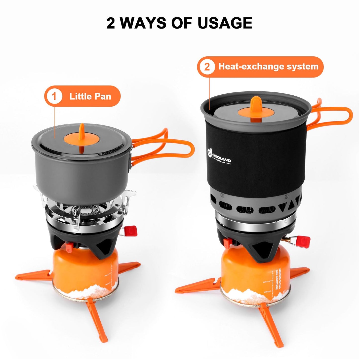 Odoland Backpacking and Camping Stove Cooking System, 7-In-1 Energy Saving Cooking Stove Set, Lightweight Camp Pot with Burner for Hiking Trekking Fishing and Backpacking