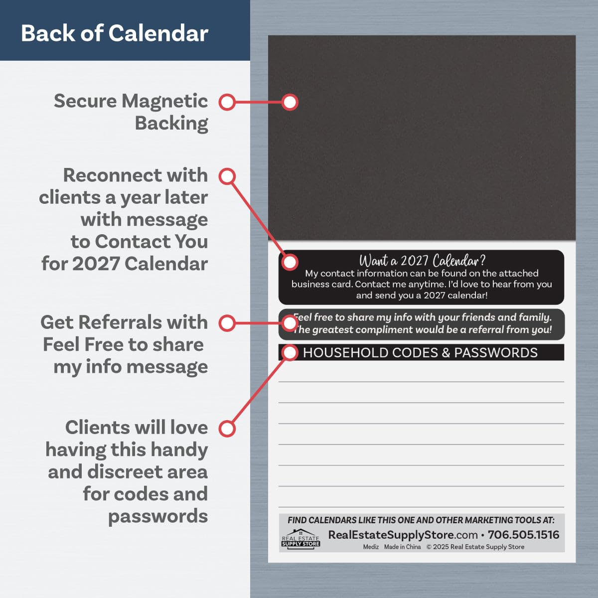 2025 Peel and Stick Magnetic Business Card Calendars, Box of 100, Includes Envelopes, Mail for 1oz Rate, Great Sales Marketing Tool (Season's Greetings)