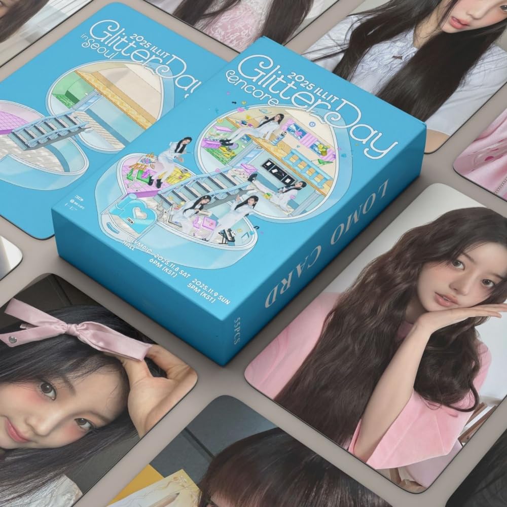sunlelekz ILLIT 2025 Glitter Day in Seoul Laser Lomo Cards - 55PCS Photocards Set for ILLIT Fandom