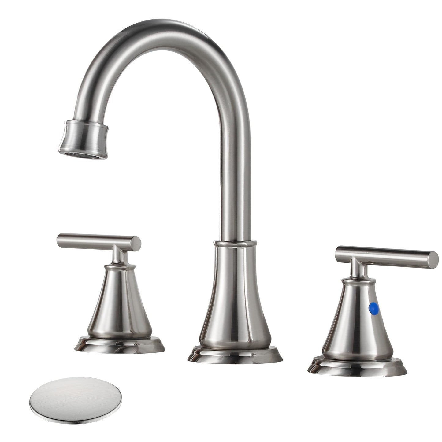 Fransiton Bathroom Faucet 3 Hole 8 Inch Widespread Bathroom Sink Faucet, Brushed Nickel Washroom Faucet Vanity Faucet Bathroom Tap with Metal Pop-up Drain and Basin Faucet Supply Hoses