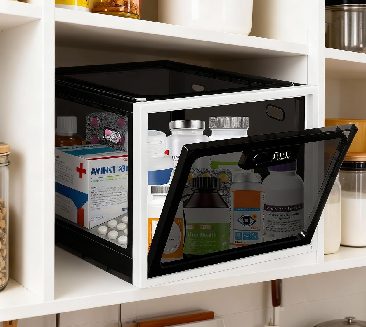 Lockable Box, Medicine Lock Box for Safe Medication, Premium Material Lockable Storage Box Locking Organizer Bin for Fridge Food/Snacks/Phone/Tablet Jail/Home Safety