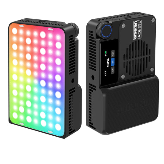 Amaran Ace 25c Pocket RGBWW LED Light, Boost Mode Up to 32W, Full-Color Mini Video Light (2,300-10,000K), 1,500 Lux@1m at 5,600K, 4500mAh Battery with PD Fast Charging for Mobile Creators (Charcoal)