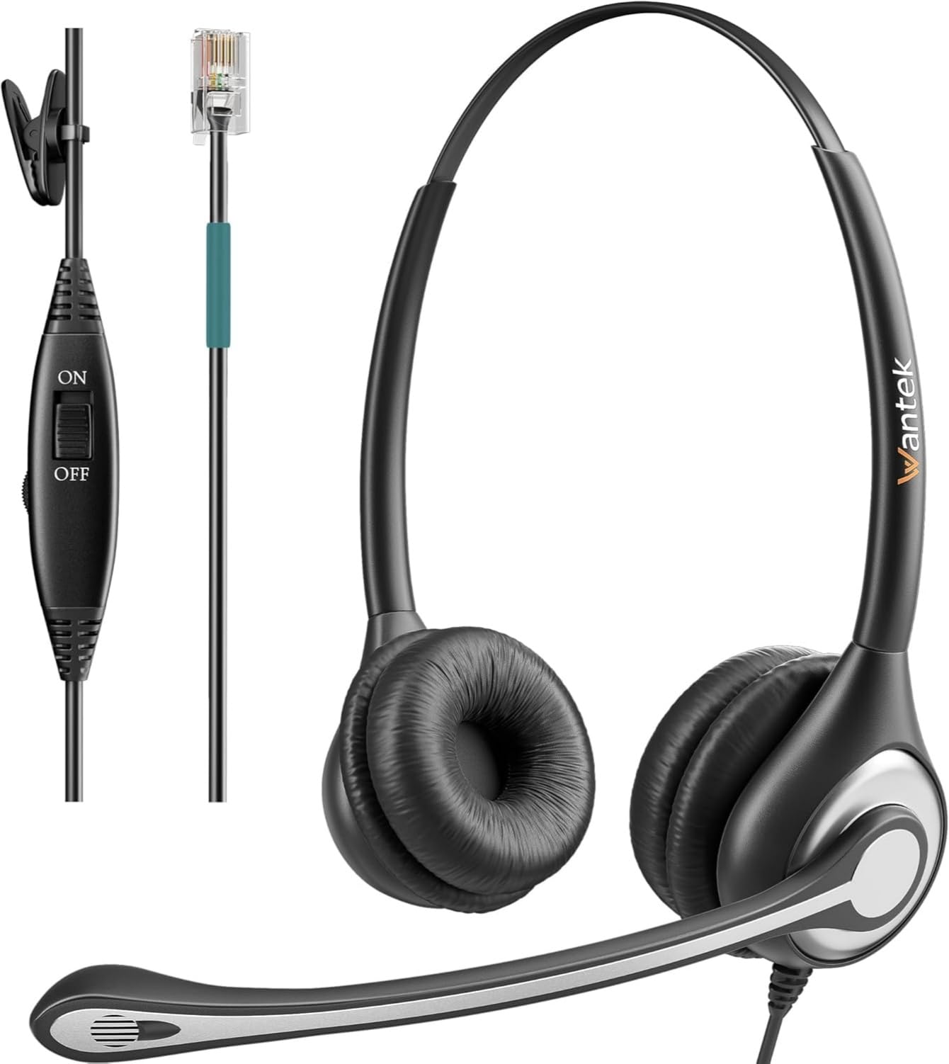Wantek Corded Telephone Headset - Landline Phone Headset with Noise Cancelling Microphone, for ShoreTel Plantronics Polycom Toshiba NEC Dterm Nortel Norstar Meridian Siemens ROLM Packet8 Deskphones