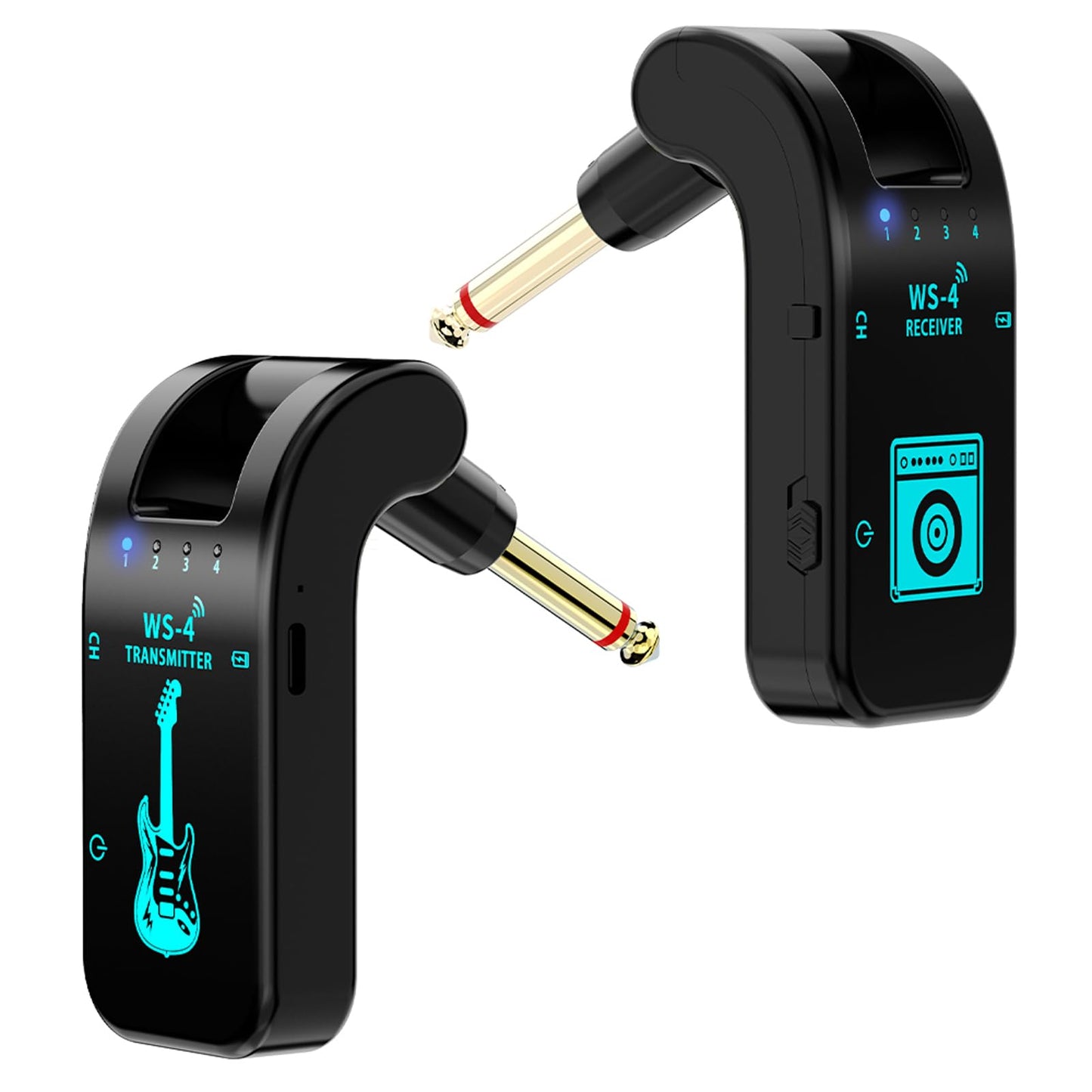 Wireless Guitar System, 2.4 GHz 8 Channels Rechargeable Audio Wireless Transmitter Receiver for Guitar Bass Electric Instruments,48K/16bit Real-time Transmissio (Black)