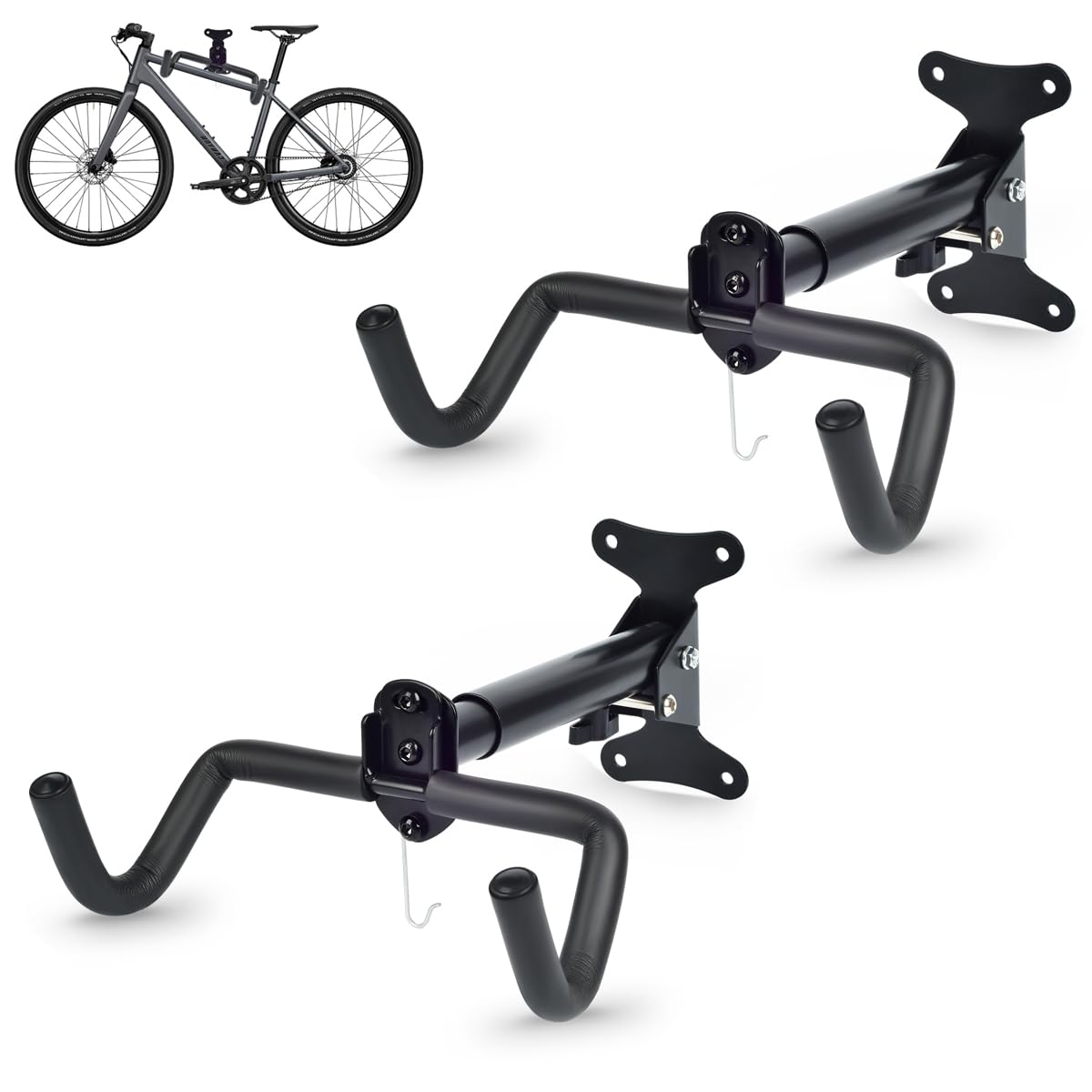 Bike Wall Mount, 2 Pcs Horizontal Bike Rack, Adjustable Heavy Duty Bike Hook for Garage Indoor Bike Storage