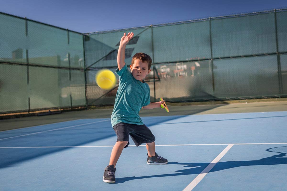 Nileatry Toddler Tennis Racket, Kids Badminton Set Include 2 Soft Ball, 2 Tennis Ball and 4 Badminton Shuttlecocks for Baby, Orange&Green