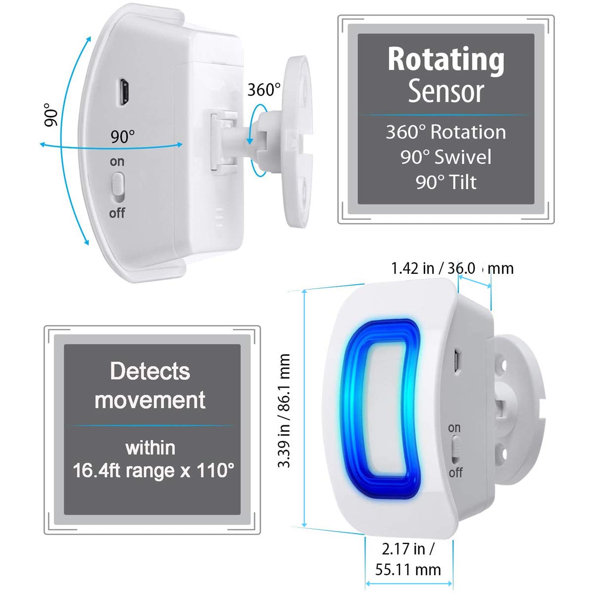 Caregiver Pager Motion Sensor Alert Room Bed Alarm and Fall Prevention for Home Elderly Kids with 1 Receiver and 1 Motion Detector
