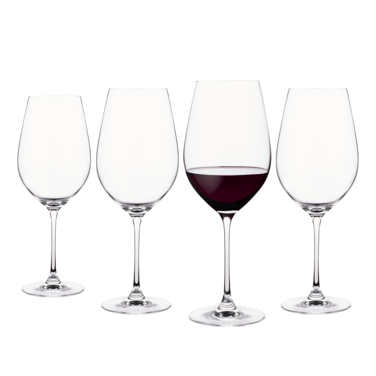 Galateo Vulcano Collection Crystal Rosso Red Wine Glasses - Large 26 oz / 770 ml - Made in Europe - Lead-Free Crystal - One-Piece Pulled Stem Design - Set of 4