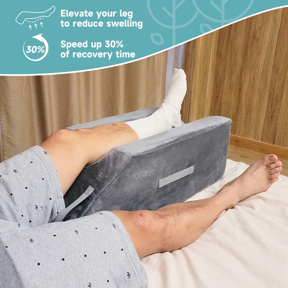 Leg Elevation Wedge Support Pillow with Handles After Surgery, Injury, for Knee, Ankle Support, Reduces Swelling (Single Leg)