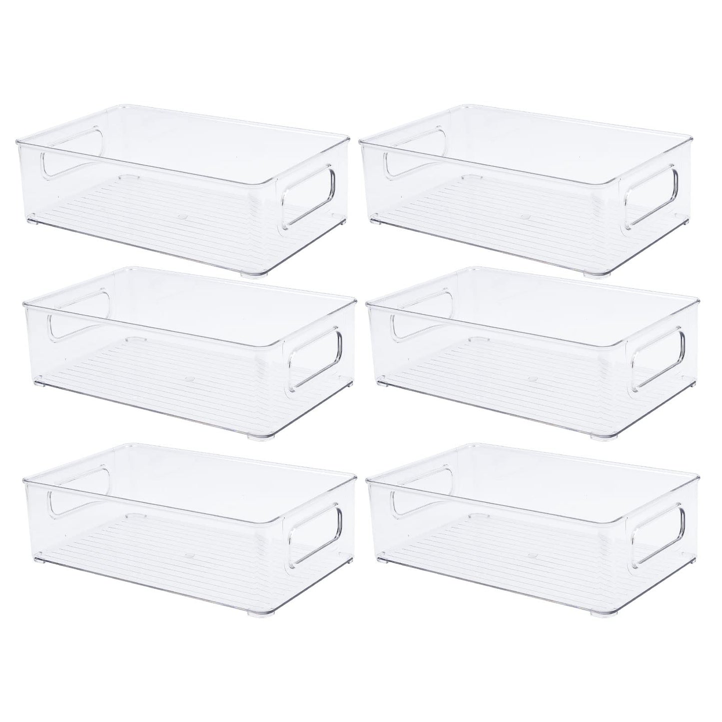6 Pack Clear Pantry Organizer Bins Storage Holder Bin with Handles, Household Plastic Food Storage Organizer for Fridge, Cabinet, Kitchen, Countertops, Cupboard, Drawers, Shelves (10 x 6 x 3 inches)