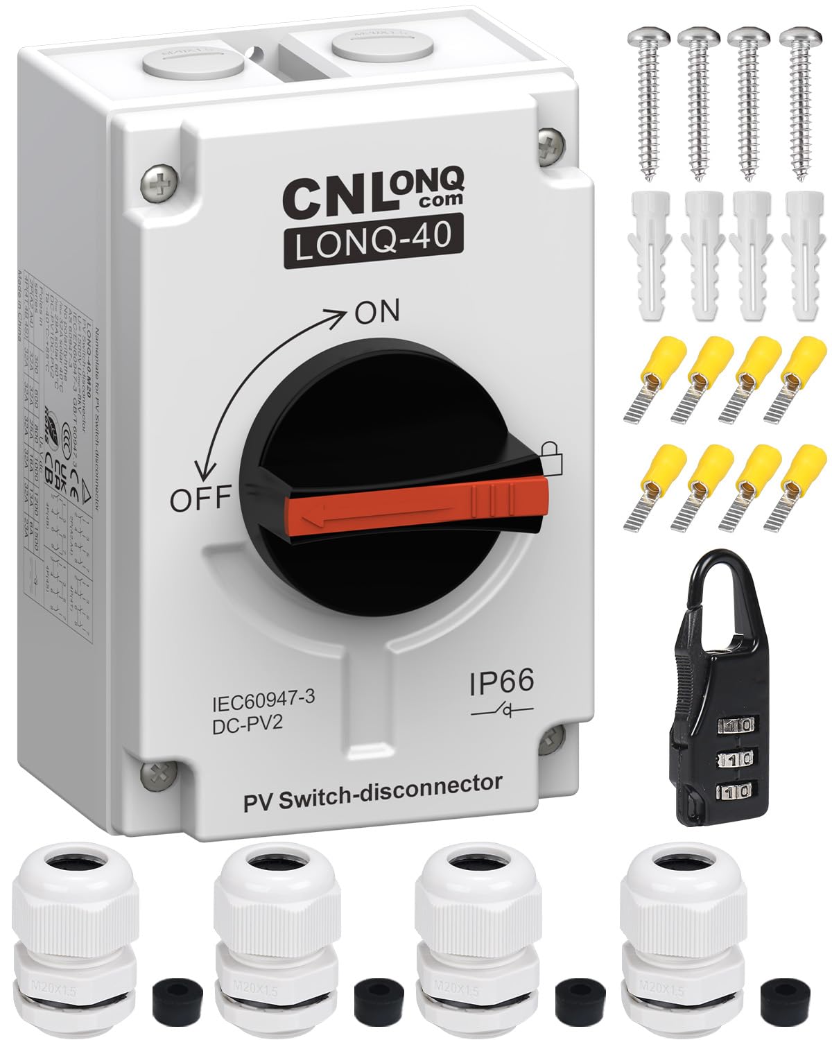 CNLonQcom Solar Isolator Disconnect Switch 32 Amp DC1200V DIY 1 or 2 Strings with IP66 Waterproof Outdoor for Rooftop PV Systems, RVs and Boats