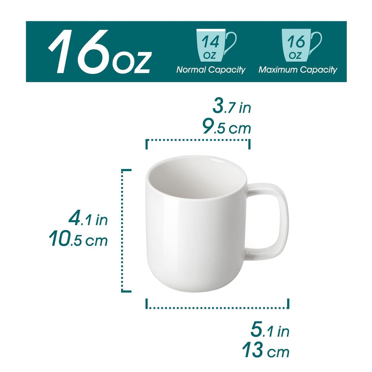 vancasso Porcelain Coffee Mugs Set, 16 oz Ceramic Coffee Cups for Latte Cappuccino Cocoa Milk Cups Set of 6, Dishwasher & Microwave Safe, White