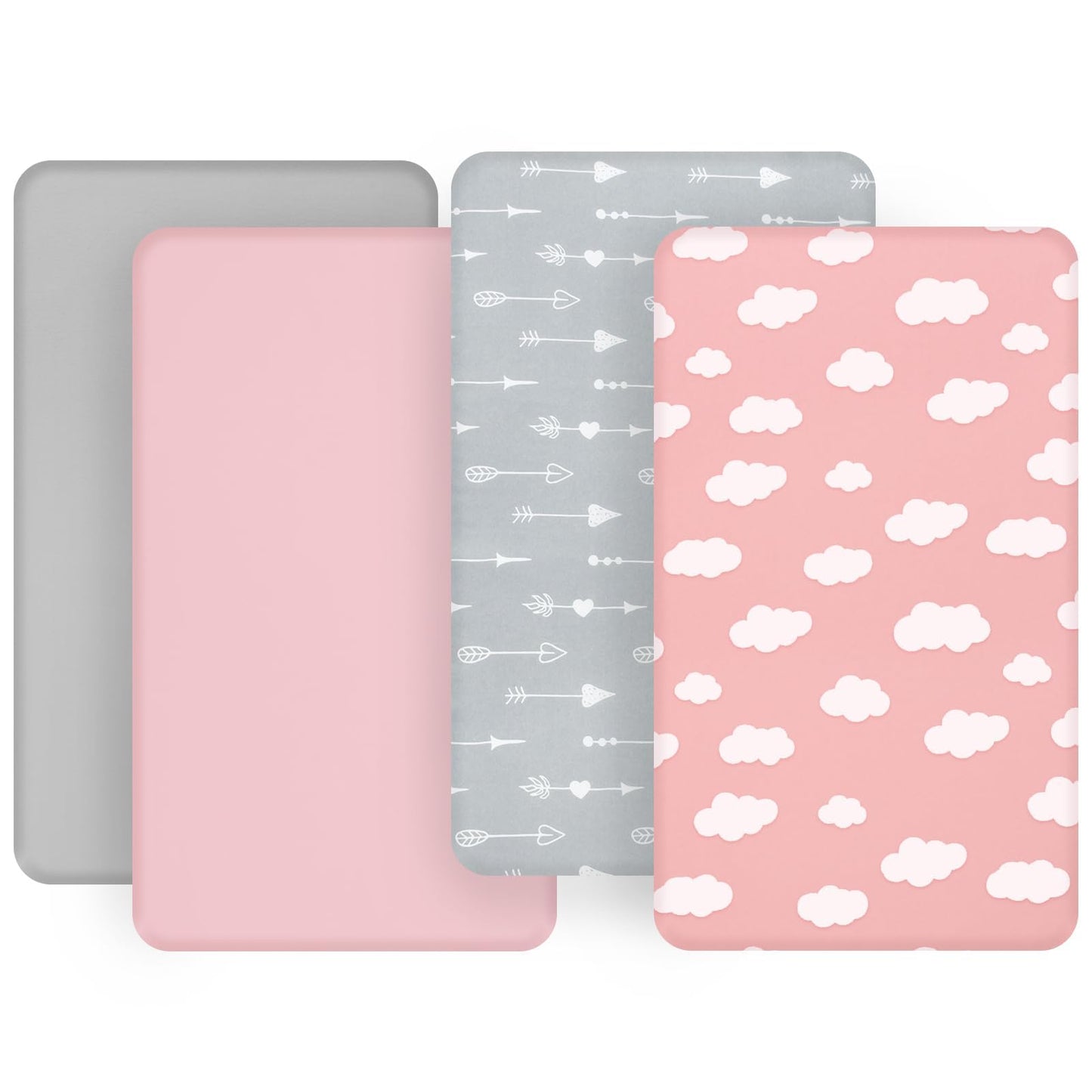 Bassinet Sheet(33" x 20"), 4 Pack for Most Bedside Sleeper Bassinet, Bassinet Fitted Sheets, Breathable & Soft Microfiber, Grey/Pink