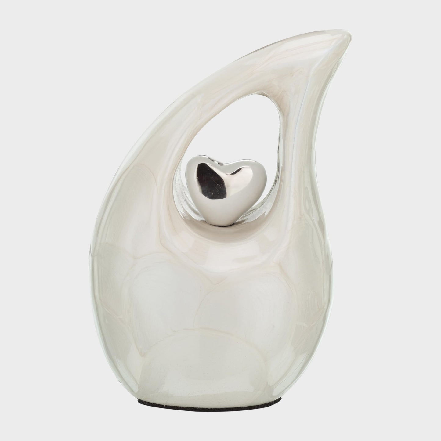 White Tear Drop Small/Mini Urn for Human Ashes With Silver Heart (3 Inch Height) - Unique Decorative Keepsake Cremation Urn for Small Pets - ERN
