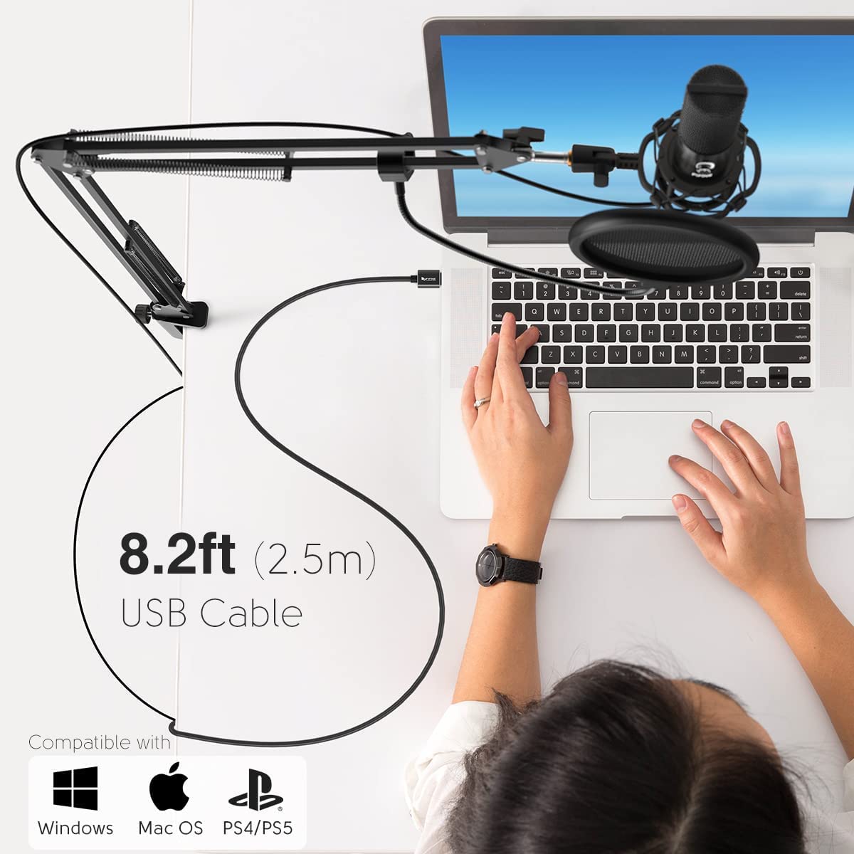 Fifine USB Podcast Microphone Kit for PC Computer, Studio Condenser Mic with Boom Arm, Gain Control, Shock Mount for Recording, Voiceover, Video on Tiktok YouTube Video-T669