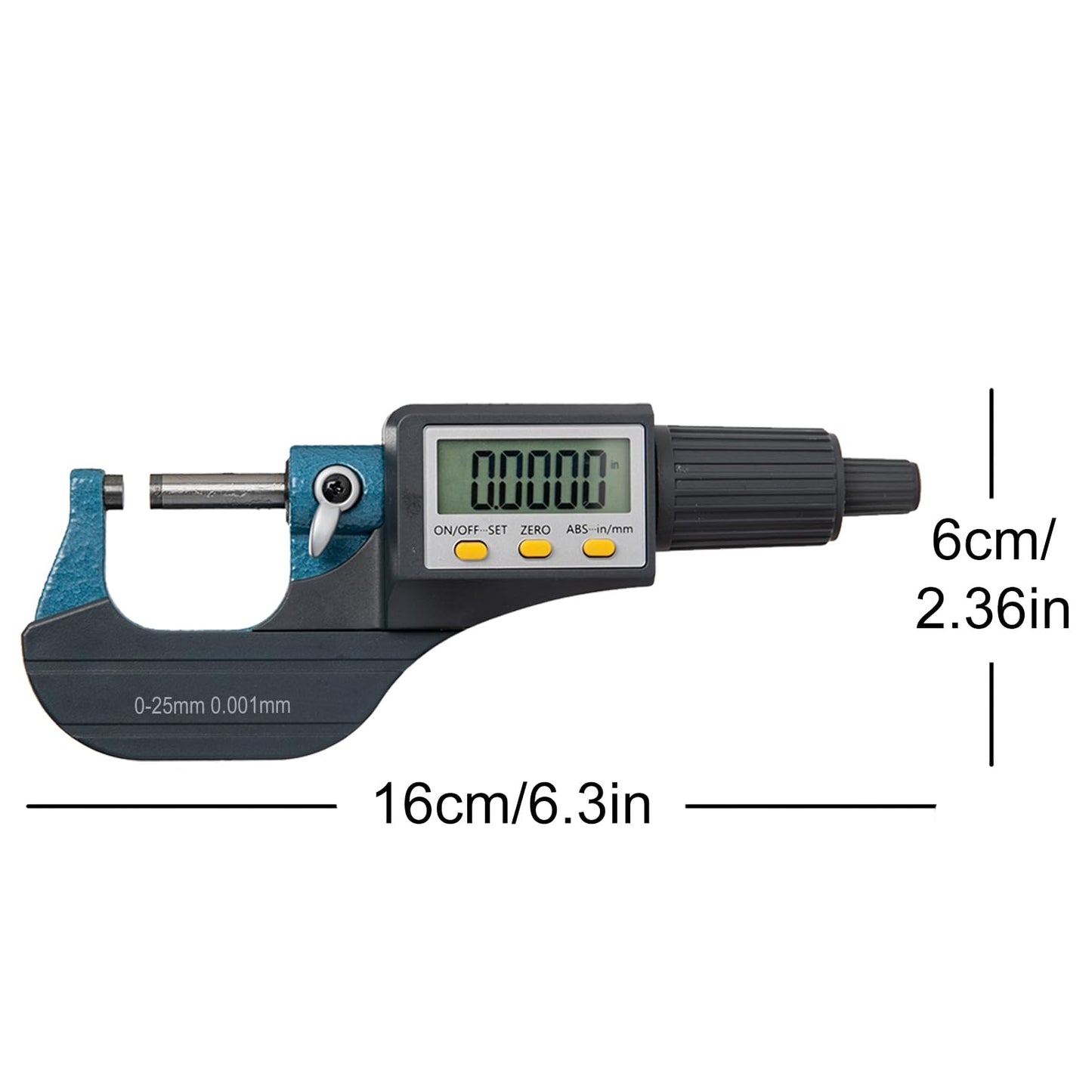 Beslands Digital Electronic Display Micrometer 0-1" / 0-25mm Gauge 0.00005" / 0.001mm Thickness Measuring Tools Inch/Metric