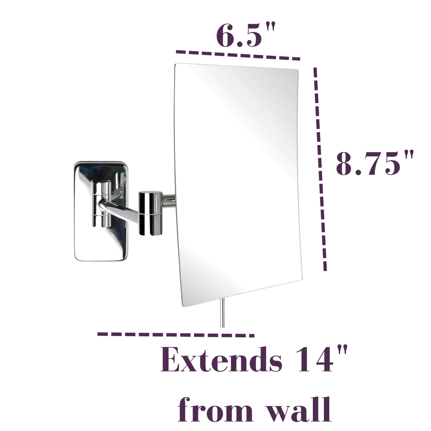 Jerdon JRT695C 6.5-Inch by 8.75-Inch Wall Mount Rectangular Makeup Mirror, Chrome Finish