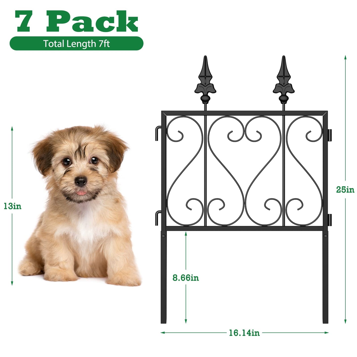 SHINOSKE Decorative Garden Fence 7 Pack 10 Ft (L) x 25 in (H) Metal Garden Fence Border No Dig Animal Dog Rabbit Fence Barrier Rustproof Flower Edging for Garden Patio Yard