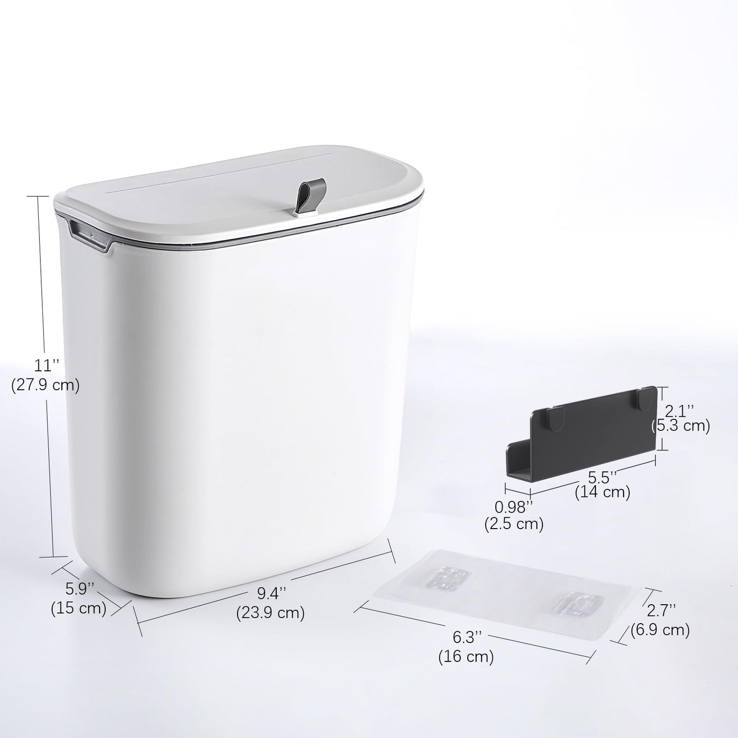 ELPHECO Compost Bin, 2.5 Gallon Hanging Trash Can with Lid, Kitchen Cabinet Door Under Sink Plastic Garbage Can Wall Mounted Slide Open, White