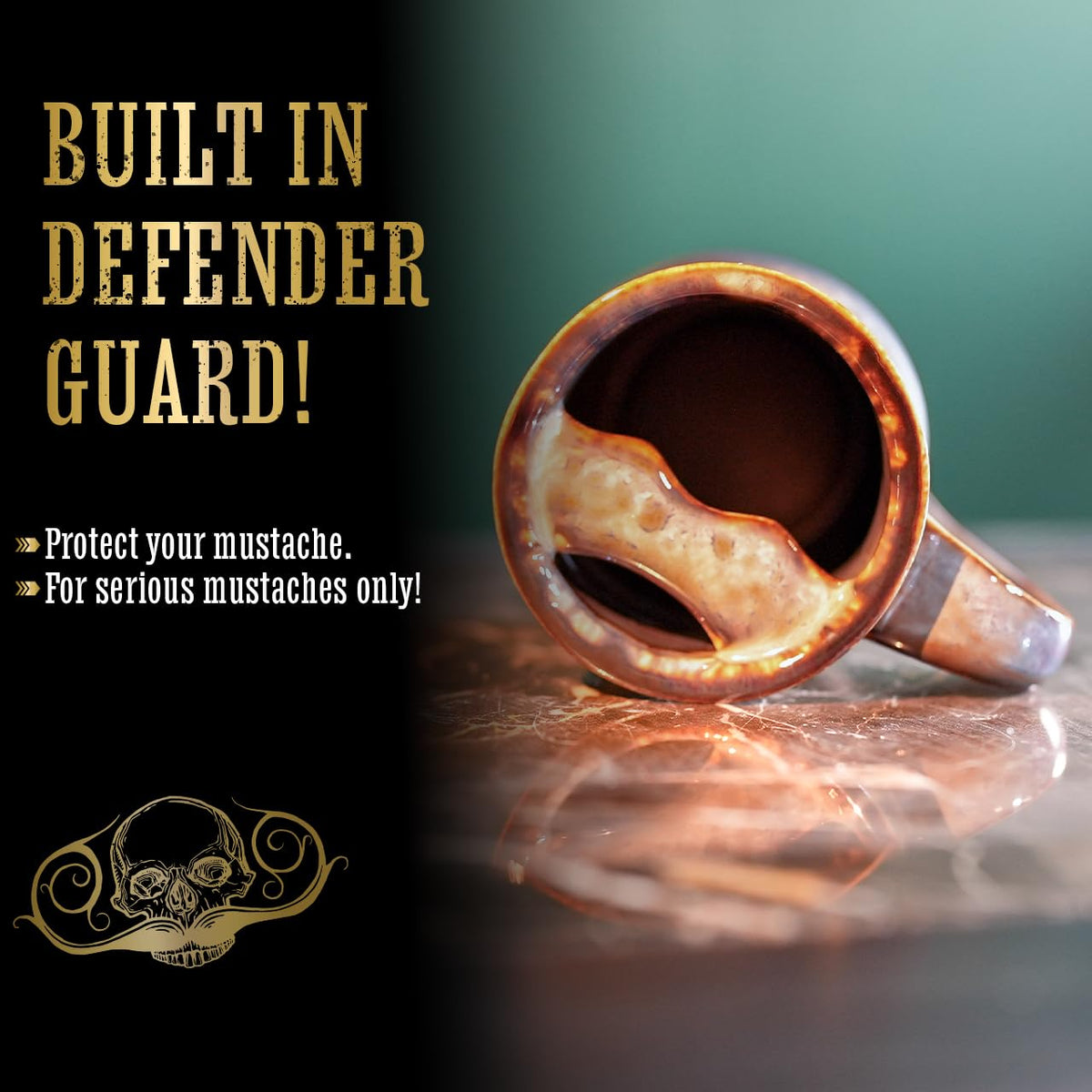 THE VINTAGE GROOMING CO. Right Handed Defender Mustache Guard Mug | Keep Your Mustache Dry When Drinking | Handmade 16 oz Capacity