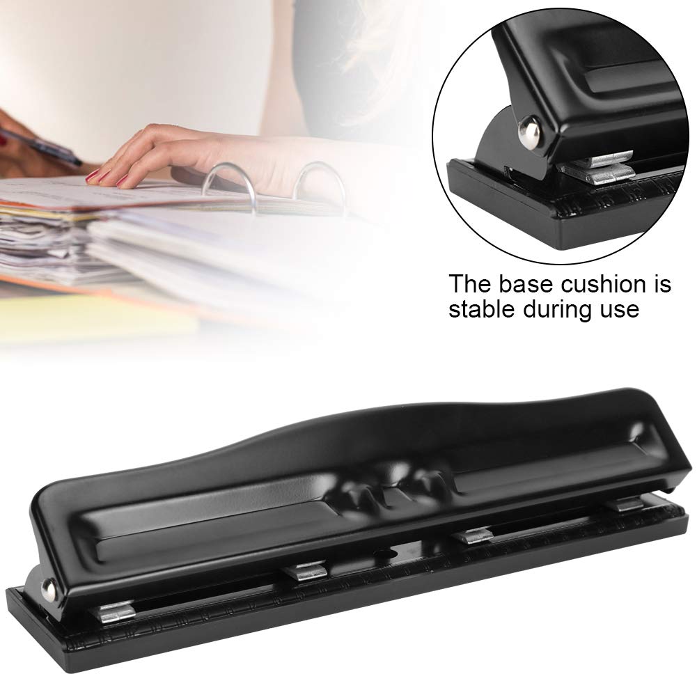 Desktop Hole Punch, 4 Hole Adjustable Paper Ring Puncher Metal A4 Refills Heavy Duty Squeeze Portable Punch 10 Sheet Capacity Low Force for Home School Office Studio Home Essential Supplies Black