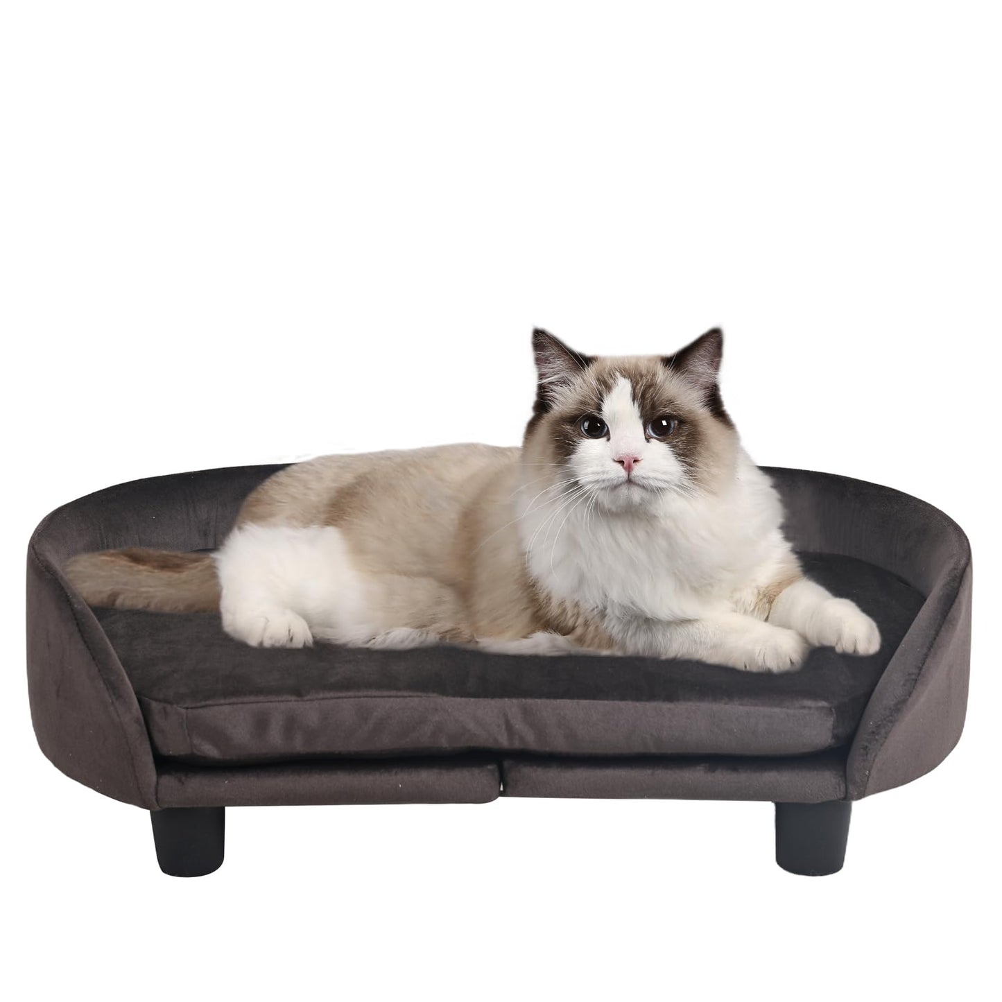 Small Dog Bed, Comfy Cat Bed, Velvet Pet Couch with Removeable Washable Cushion for Puppy & Cats (Brown)