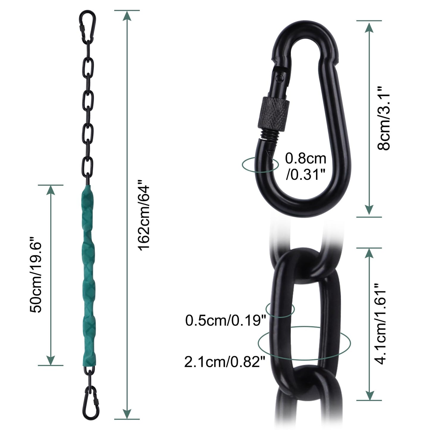 2-Pack Stainless Steel Anti-Rust Chain Suspension Kit, 64-Inch Buckle Hanging Chair Chain, Suitable for Heavy-Duty Hammocks, Swings, Sandbags, Etc., Load Capacity 1000Lb