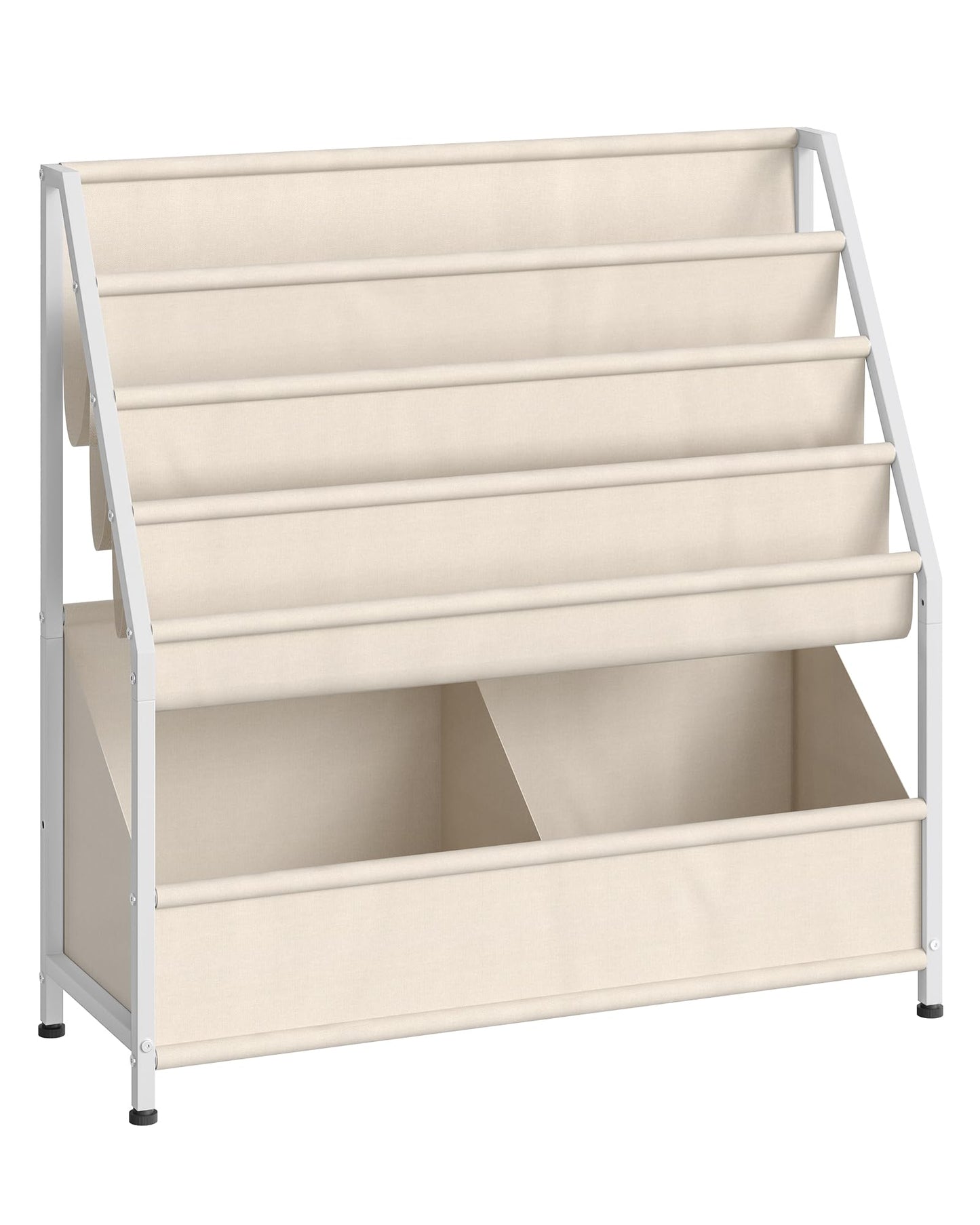 CHOEZON Kids Bookshelf with 4-Tier Oxford Slings, Kids Book Rack with Toy Storage, Magazine Book Rack, Large Capacity Book Organizer for 3-8 Years Olds, for Kids Room, Nursery, Playroom, Beige TCW09WM