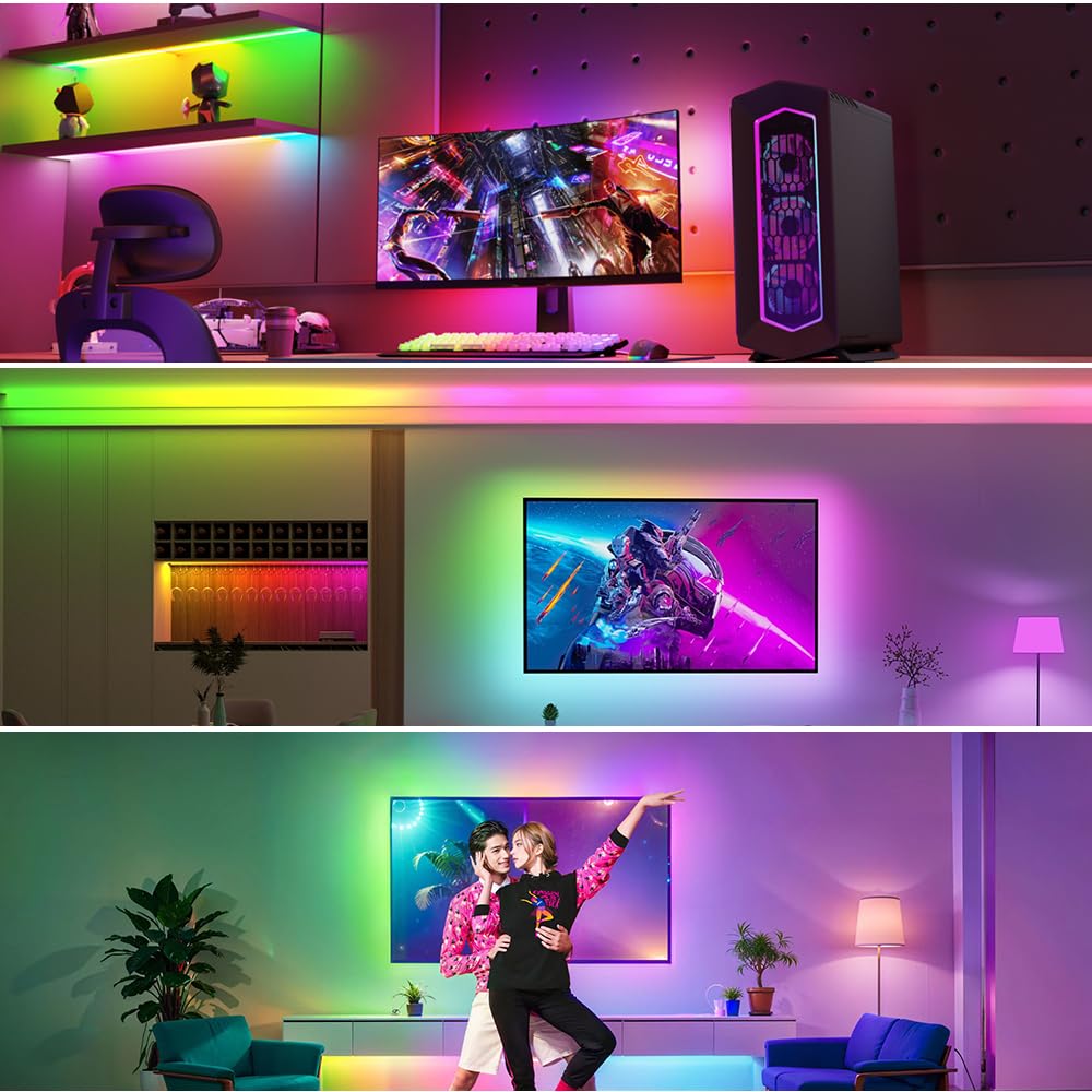 LOAMLIN WS2812B IC RGB 5050SMD ECO Individual Addressable LED Strip Light, 16.4FT 300LED 60LED/m Flexible Full Color IP65 Waterproof DC5V White PCB for DIY Project (No Power Adapter or Controller)