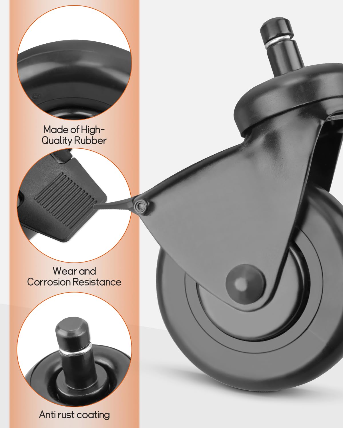 YIGUCS 3" Rubber Heavy-Duty Grill Wheel Fit for Traeger Pellet Grills Replace HDW302 Caster Wheel with Brake 2Pcs