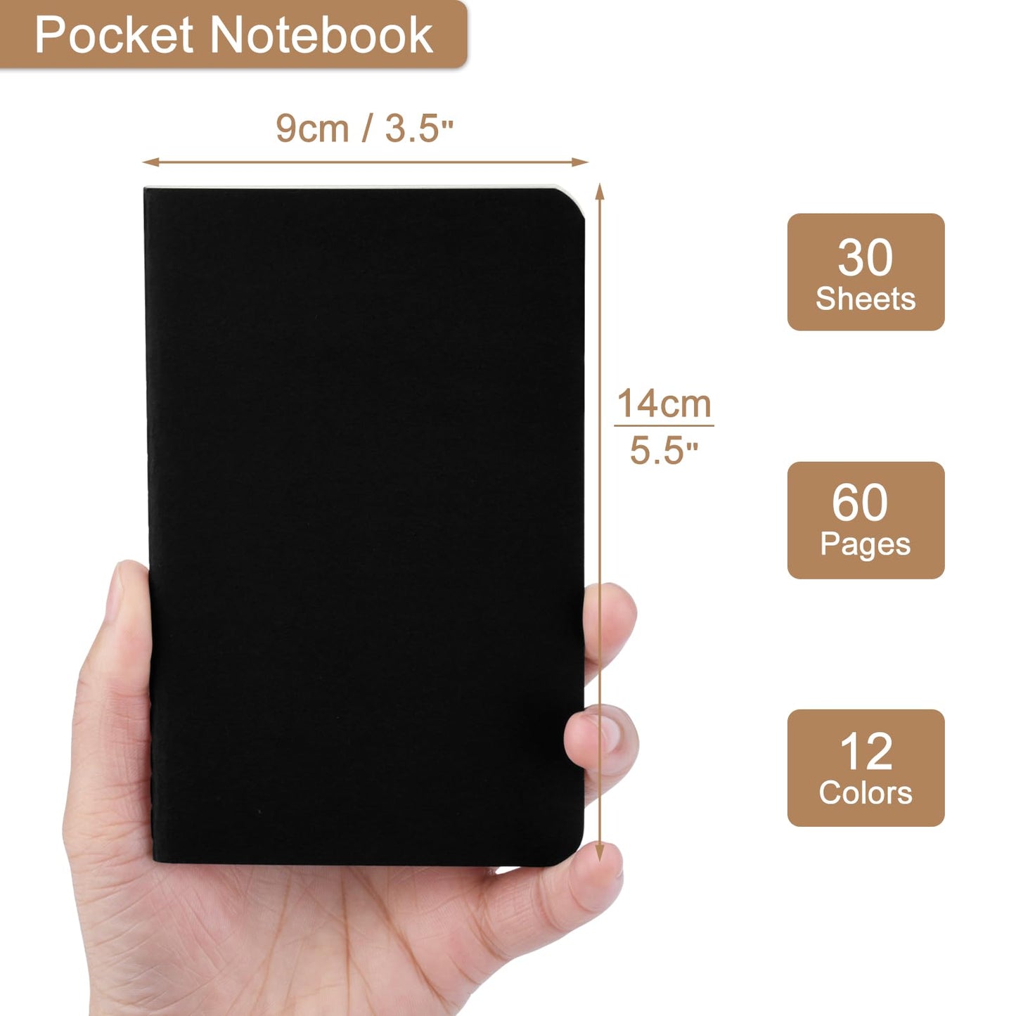 ZCZN Pocket Notebook 3.5x5.5 Inches, Black Softcover Blank Notebook, 60 Pack Small Journal for Office School Travel (60)