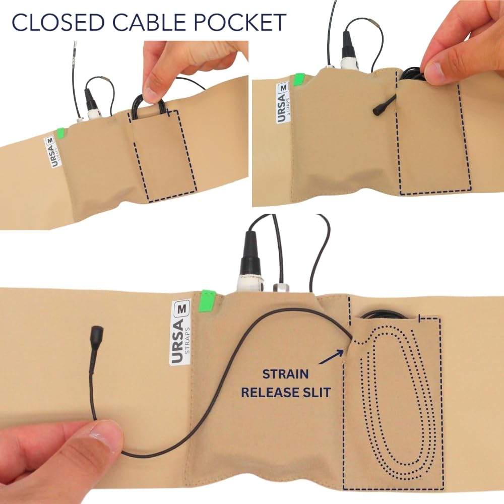 URSA Waist Strap - Ultra Slim, Breathable & Stretchy Microphone Transmitter Straps. Compatible with Most Transmitter/Receivers (Beige, Medium Waist - Big Pouch)