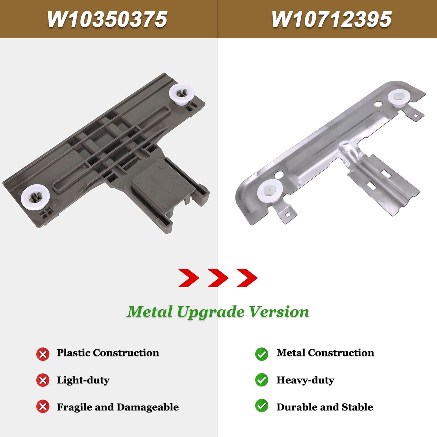 Upgraded W10350375 W10712395 Dishwasher Upper Rack Adjuster Metal Kit with 1.25in Wheels for Kenmore Whirlpool Kitchenaid Dishwasher Upper Rack Replacement Parts Replace AP5957560 PS10065979