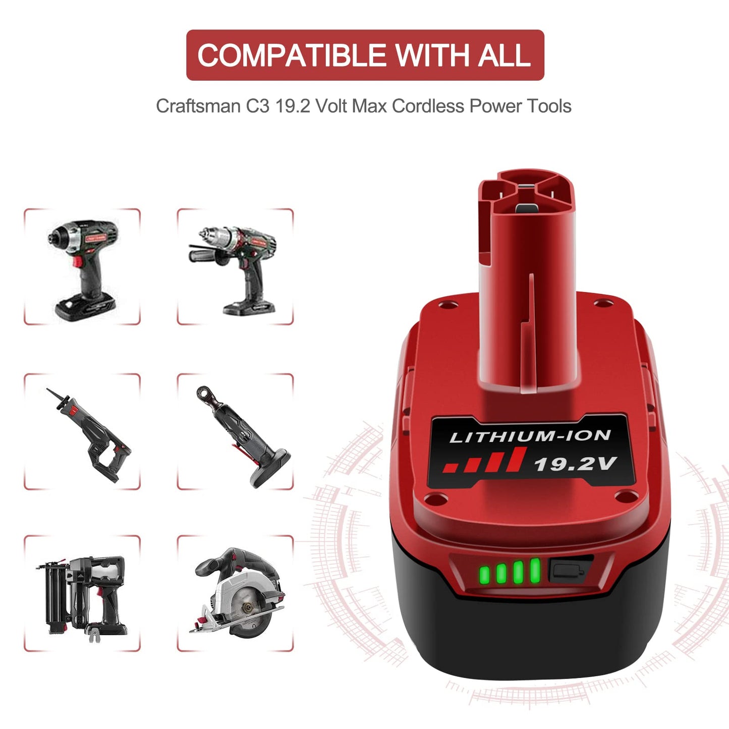 ADVTRONICS 19.2V 5.0Ah C3 Replacement Battery Compatible with Craftsman 19.2 Volt Battery 130279005 130235030 11375 11376 11045 1323903 130211004