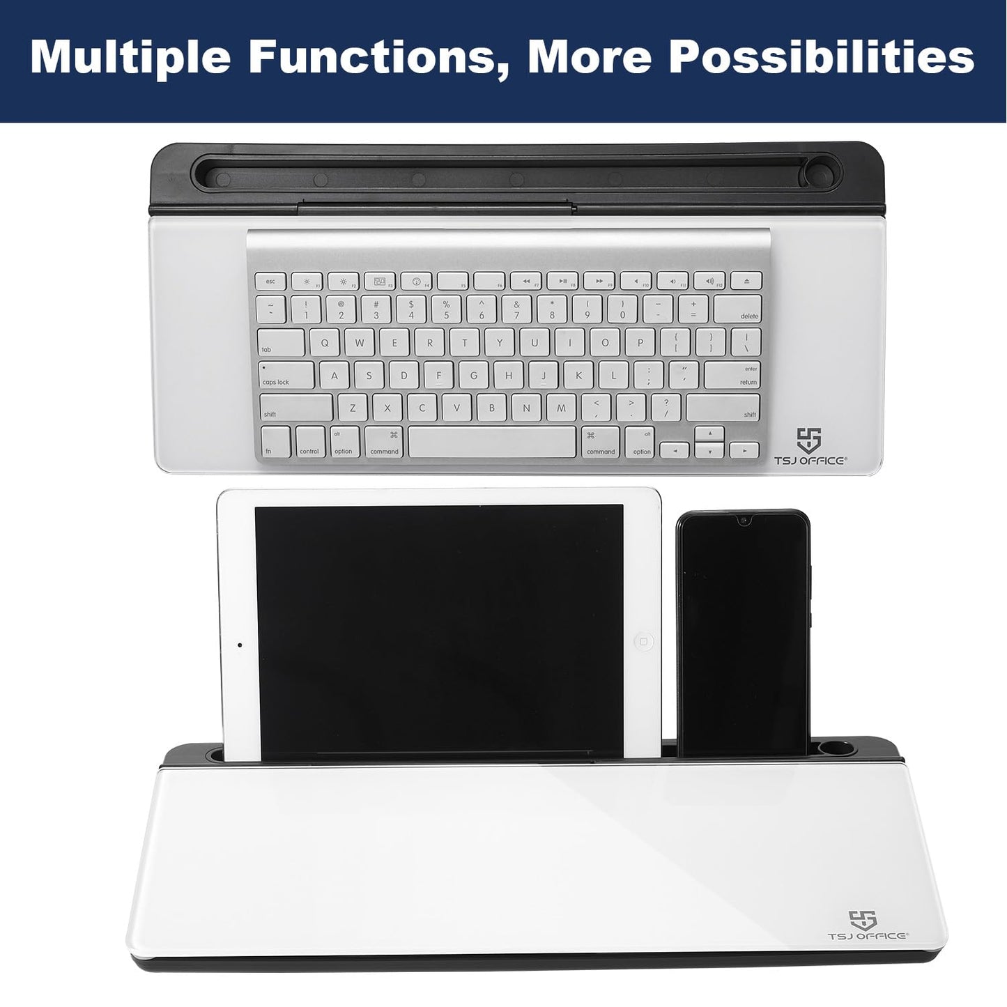 TSJ OFFICE Small Desktop Whiteboard -Glass Dry Erase Board Computer Keyboard Stand White Board Surface Pad with Drawer, Desk Organizers with Accessories for Office, Home, School Supplies - Black