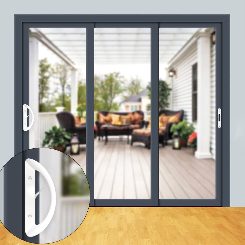 Patio Sliding Door Handle Set, Perfect Replacement Mortise Style Handle Set Fits Door Thickness from 1-1/2" to 1-3/4", 3-15/16" Screw Hole Spacing, Non-Keyed (White)