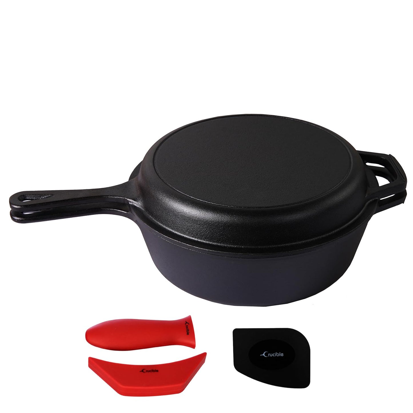 Cast Iron Skillet (Extra DEEP) - 10.25"-Inch (26 cm) with Skillet Lid, Frying Pans + Silicone Handle Holder Covers - Oven Safe Cookware - Indoor/Outdoor - Use on Any Stovetop, Grill, Induction Safe