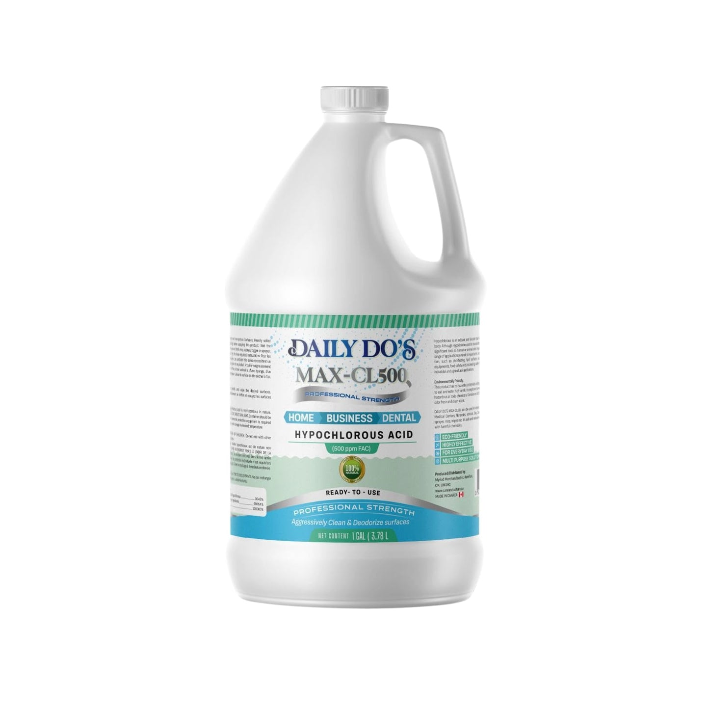 DailyDo's Hypochlorous Acid (HOCl) Cleaning & Hygiene Solution | 500ppm | 4L Value Size | Professional-Grade, Alcohol-Free & Non-Staining
