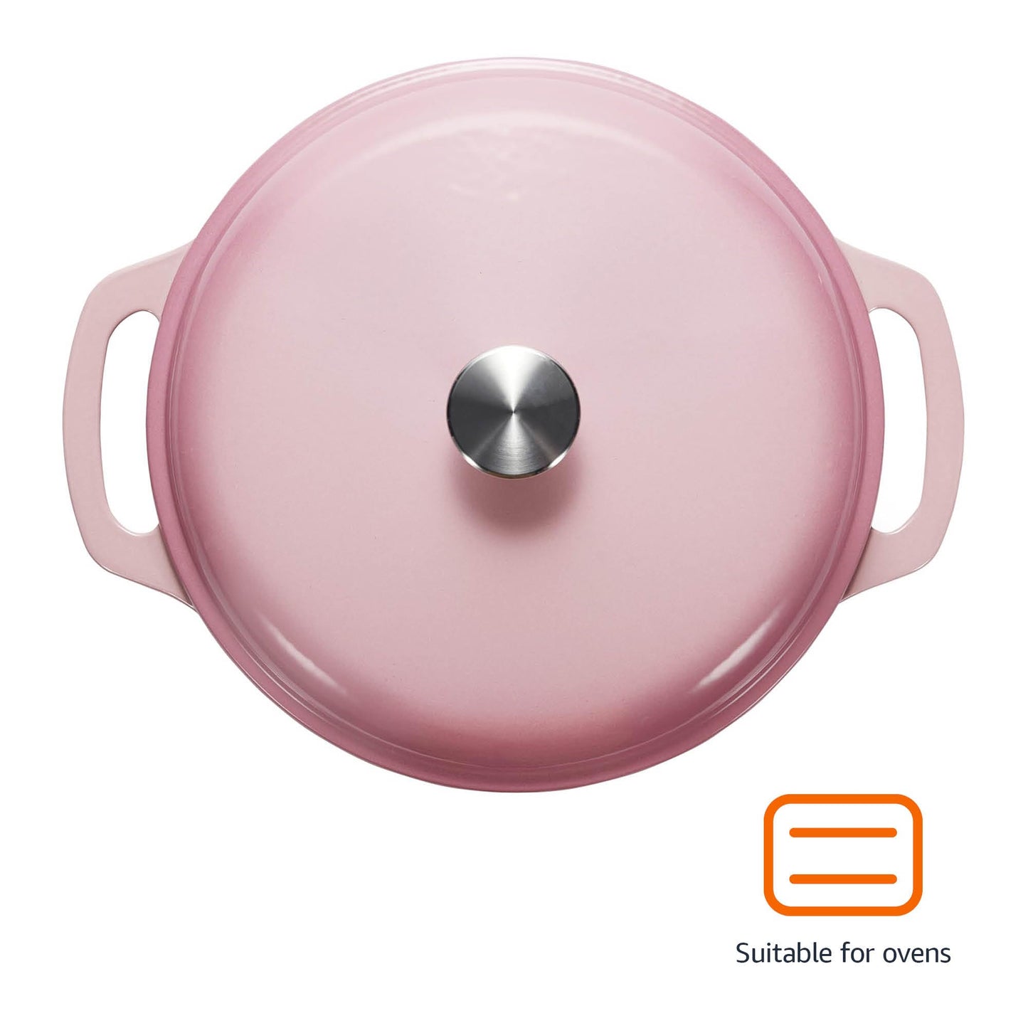 Amazon Basics Enameled Cast Iron Round Dutch Oven with Lid and Dual Handles, Heavy-Duty, 6-Quart, Light Pink