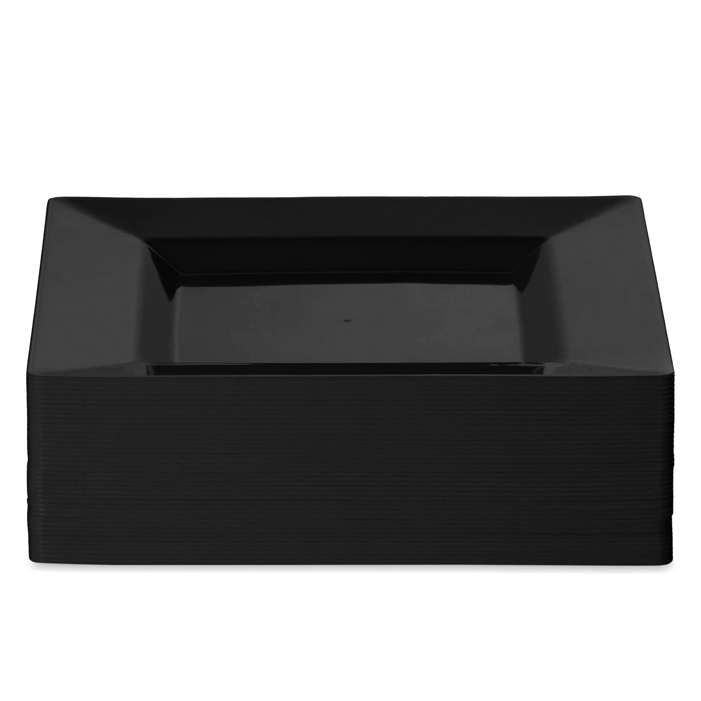 BloominGoods Plastic Disposable Square Dessert Plates | 50-Pack 6.5 inches Black Appetizer/Salad Square Plates | Ideal for Weddings, Parties, Catering | Heavy Duty & Non Toxic