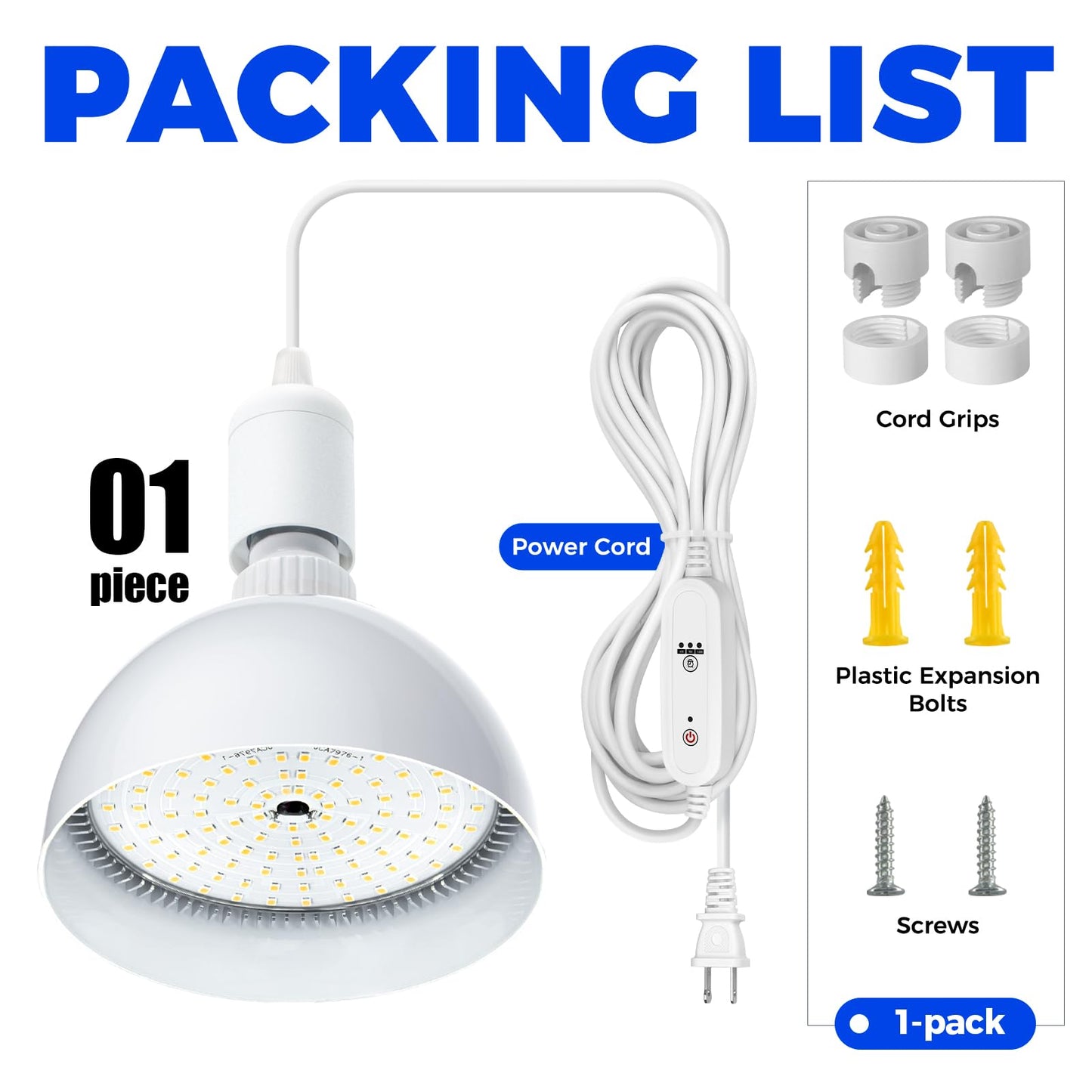 Barrina LED Grow Light Bulb with Timing and Hanging System, 25W 5000K Full Spectrum, 4H/9H/14H Timer, Hanging Grow Lights for Indoor Plants with 16.4FT Power Cord, Pendant Light for Plants