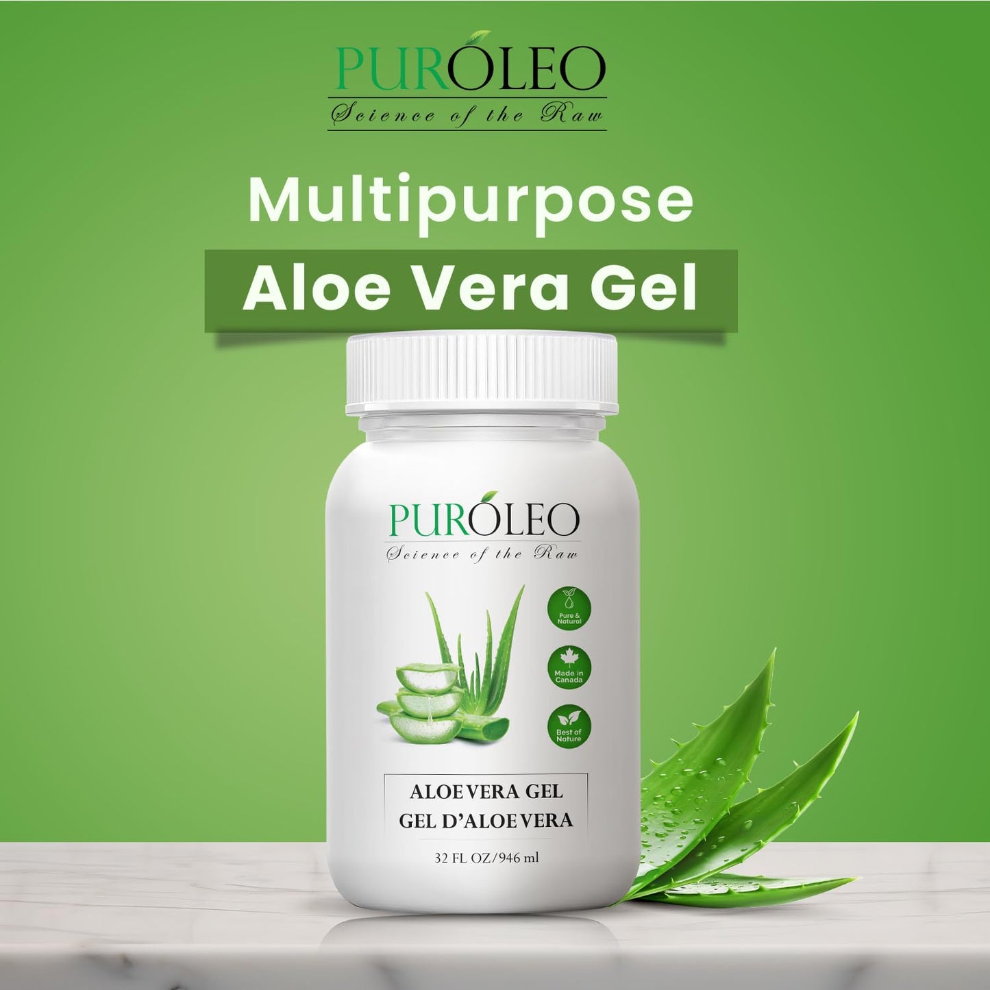 PUROLEO Aloe vera gel 32 Fl Oz/946 ML (Made in Canada) aloe vera gel for face aloe vera gel for hair aloe vera gel for skin Made from aloe vera gel Explore the Goodness - 100% Pure Aloe Vera Gel - Your Go-To for Natural Beauty and Wellness!